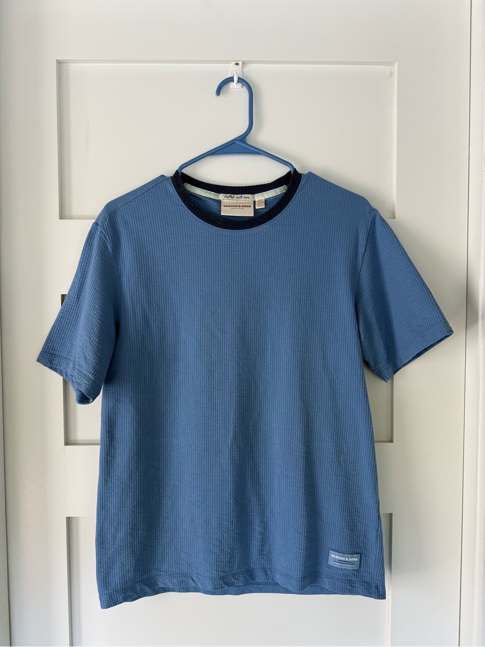 Scotch & Soda Light Blue Ribbed Short Sleeve Tee with Navy Trim